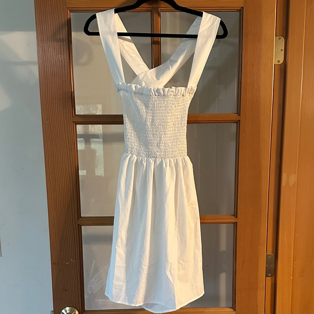 Chic White Smocked Midi Dress